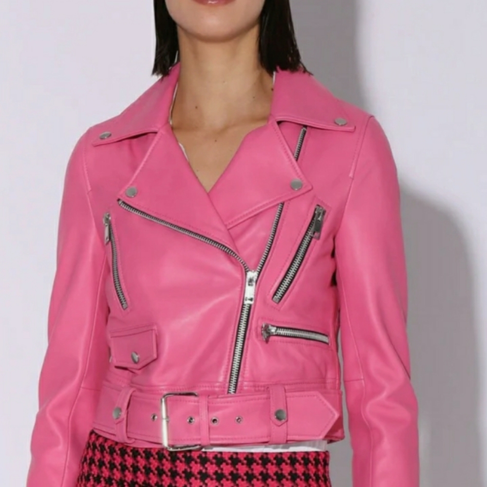 WT ⚘WALTER BAKER NICOLE 100% LEATHER JACKET (CANDY 💖) SZ. SMALL( DAMAGED)